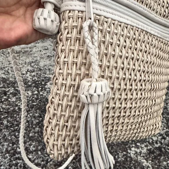 Jay Herbert by Sharif Woven Leather Crossbody Bag with Tassel – Beige/Ivory - Picture 8 of 15